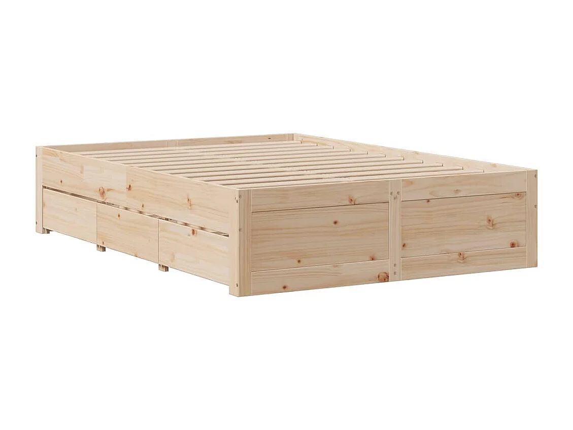 Letto per adulti | Letto matrimoniale | Giroletto senza Materasso con Cassetti 150x200 cm Massello Pino