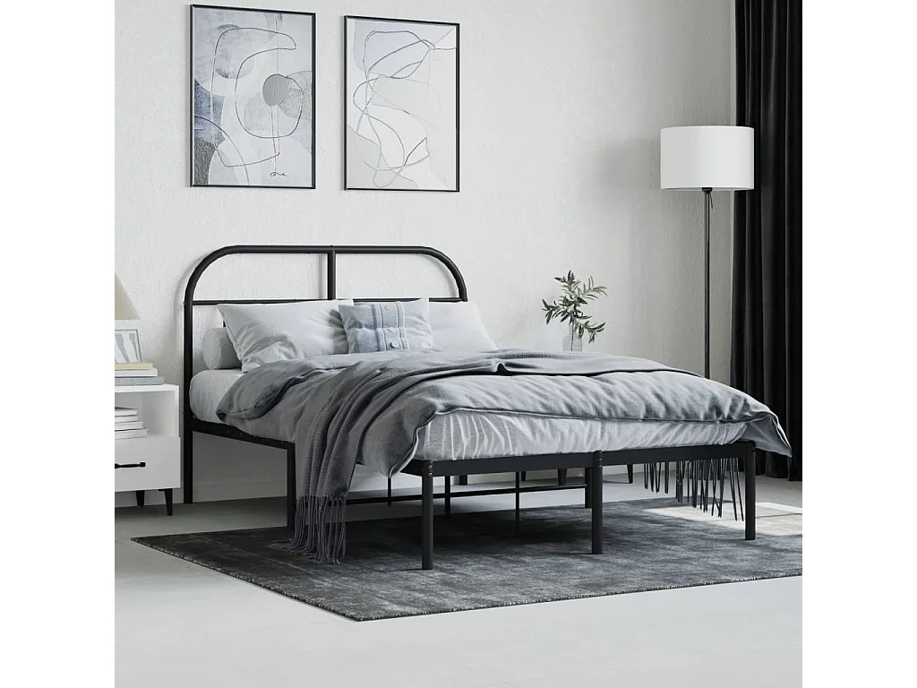 Lit simple | Lit adulte, enfant | Cadre de lit métal avec tête de lit noir 120x190cm