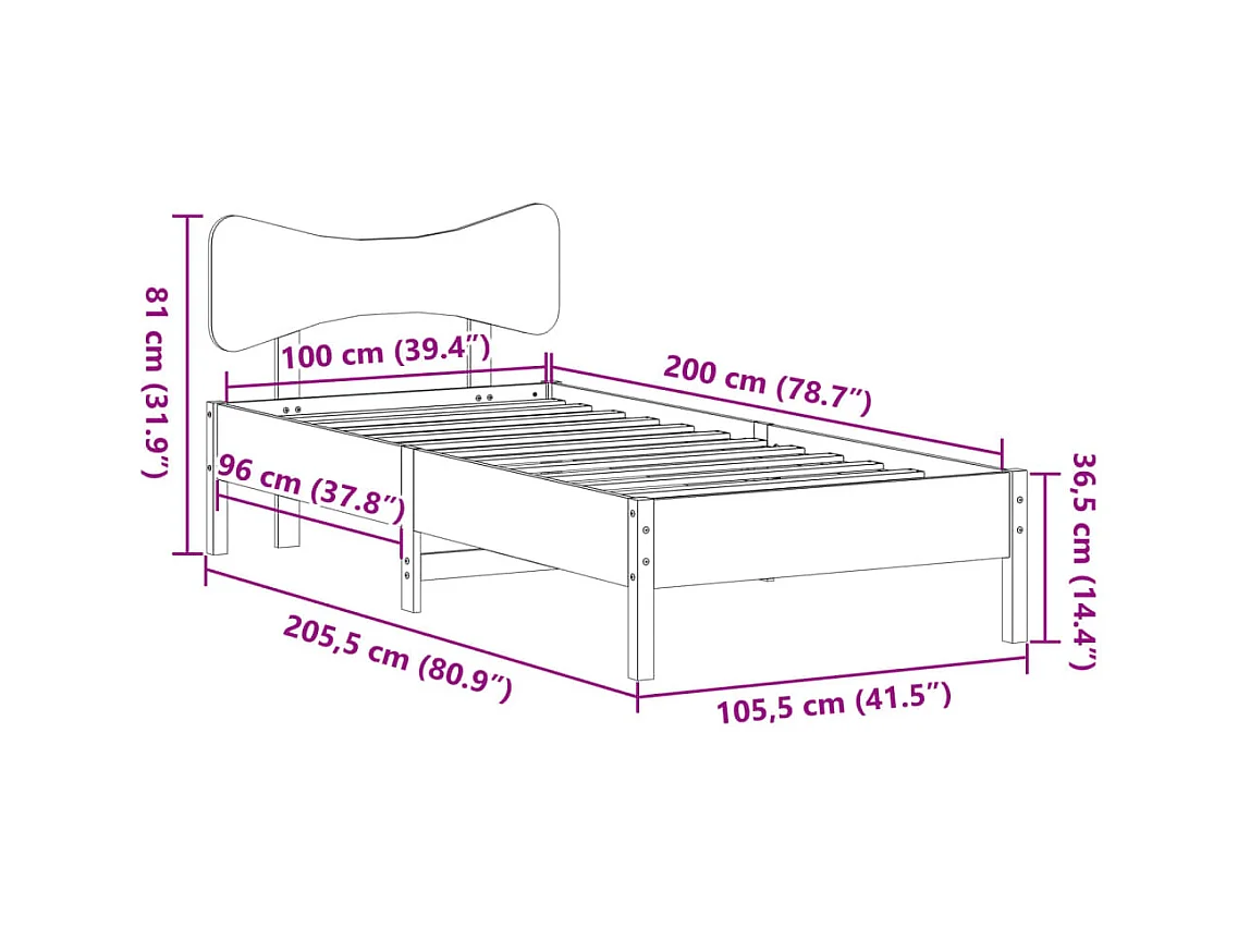 Letto per adulti | Letto singolo | Giroletto senza Materasso Marrone Cera 100x200 cm Legno di Pino