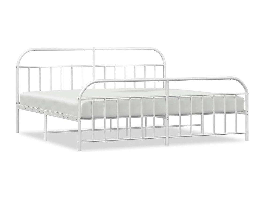 Lit double | Lit adulte | Cadre de lit métal et pied de lit blanc 193x203 cm
