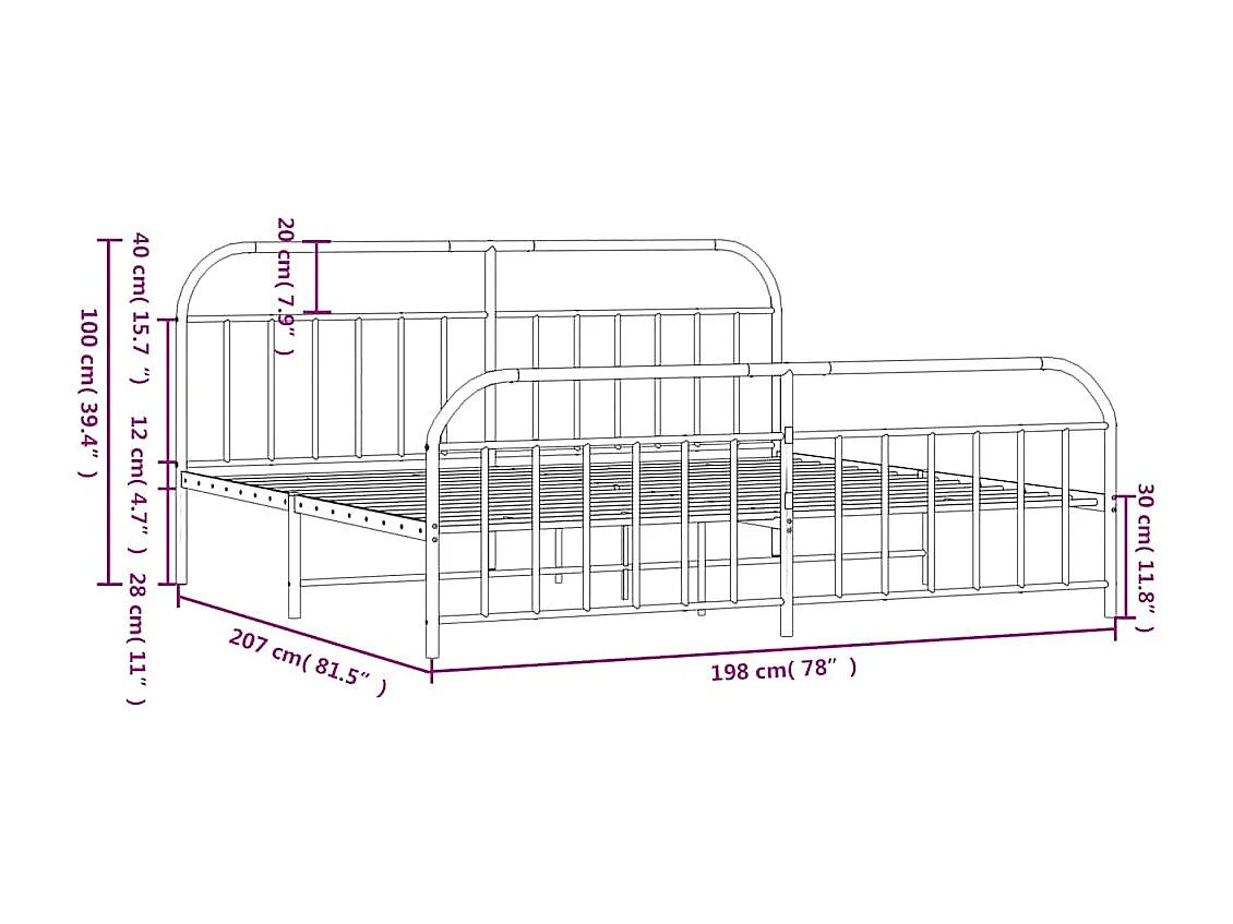 Lit double | Lit adulte | Cadre de lit métal et pied de lit blanc 193x203 cm