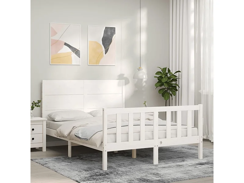 Lit double | Lit adulte | Cadre de lit blanc 140x200 cm bois de pin massif