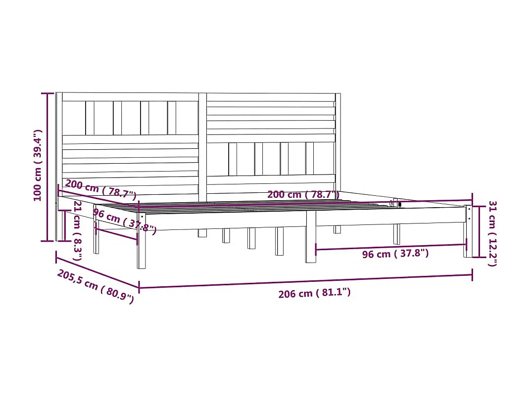 Lit double | Lit adulte | Cadre de lit marron miel bois pin massif 200x200cm