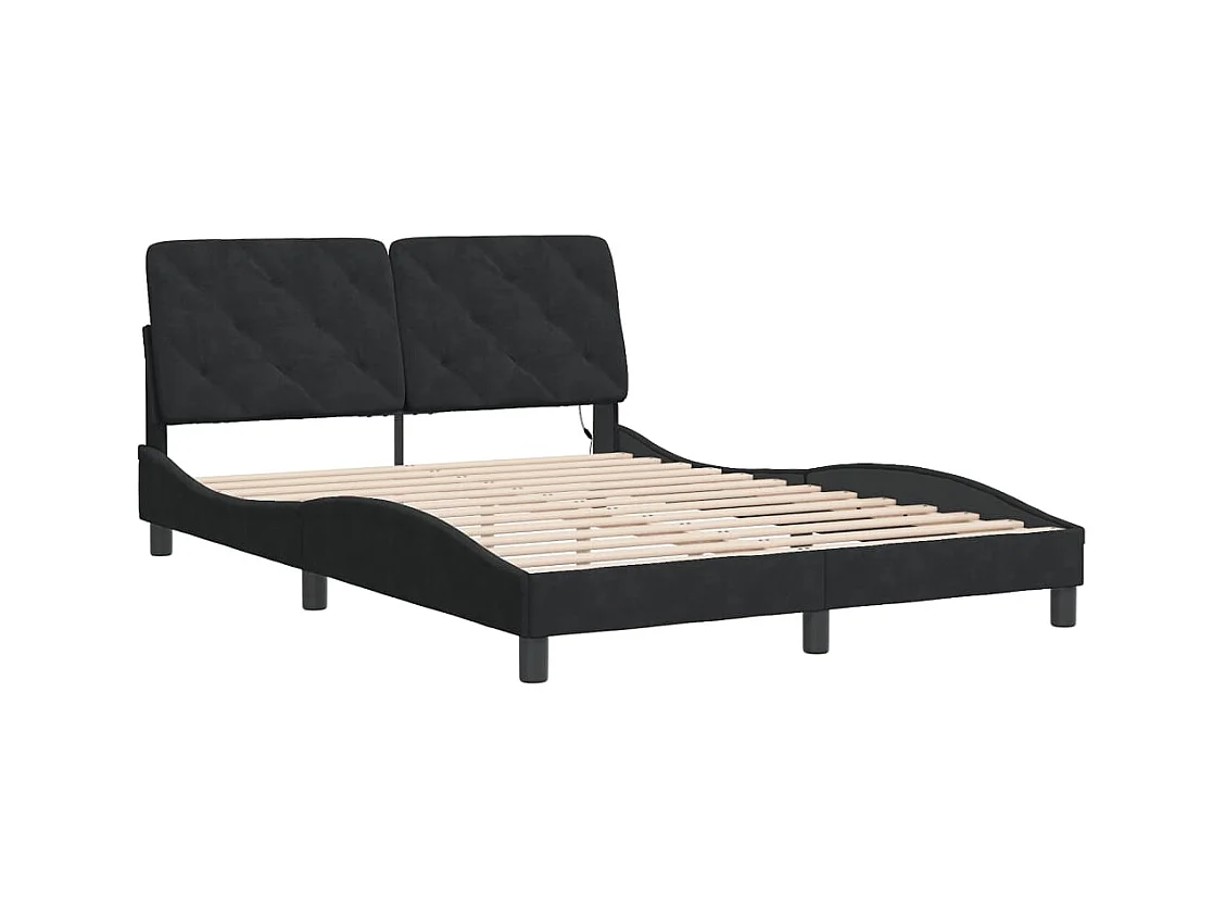 Lit double | Lit adulte | Cadre de lit avec LED noir 140x200 cm velours