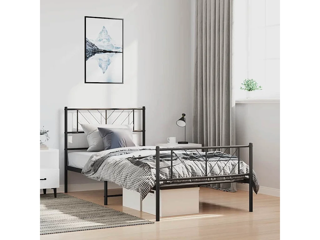 Lit simple | Lit adulte, enfant | Cadre de lit métal avec pied de lit noir 100x190cm