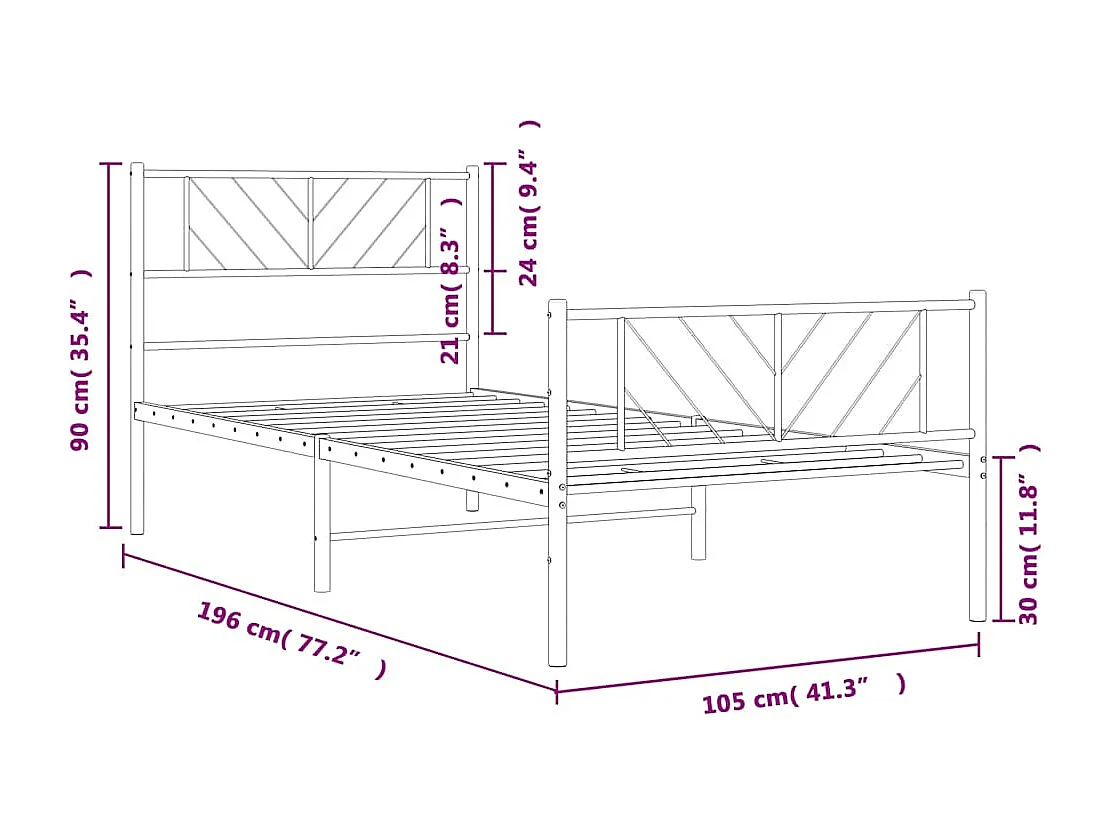 Lit simple | Lit adulte, enfant | Cadre de lit métal avec pied de lit noir 100x190cm