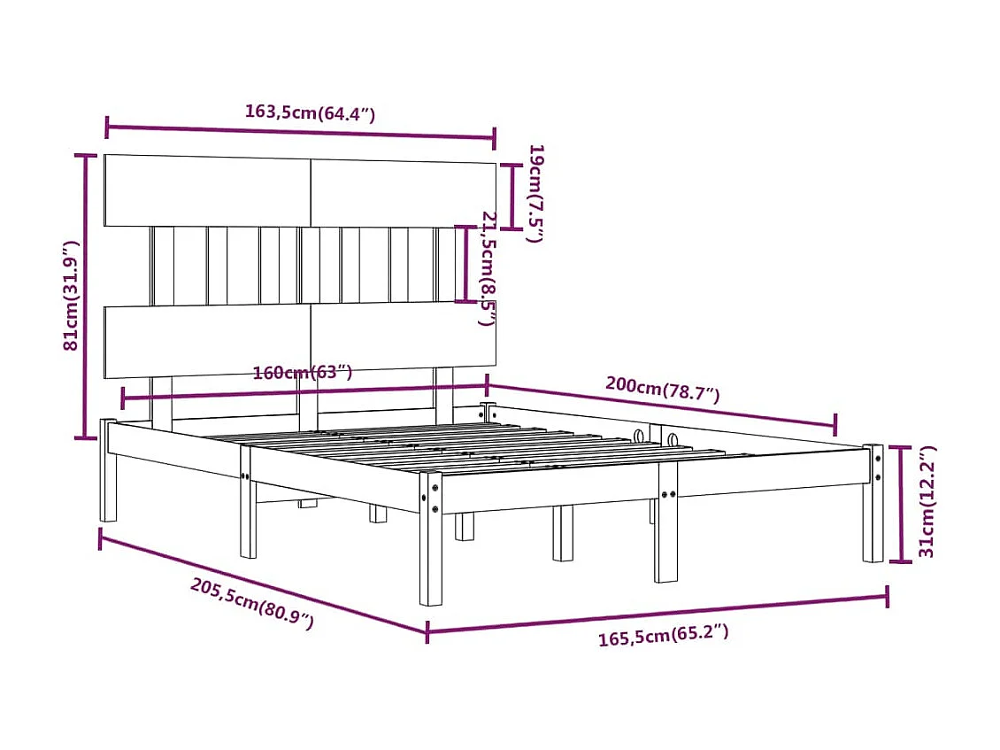 Lit double | Lit adulte | Cadre de lit blanc 160x200 cm bois massif