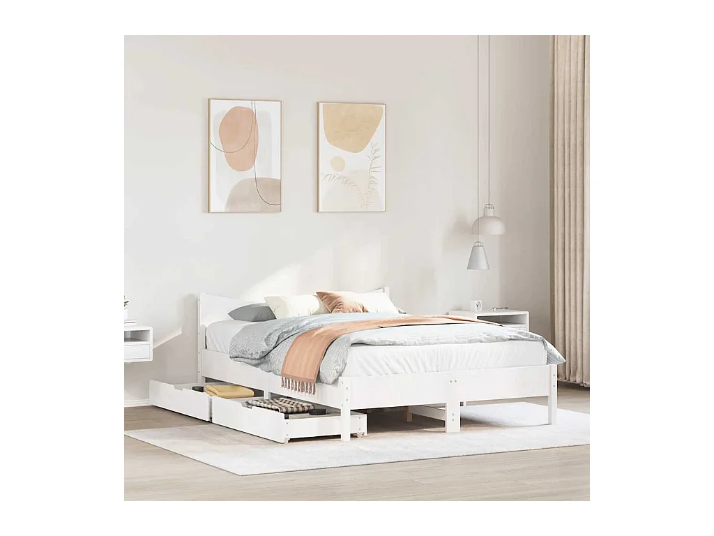 Letto per adulti | Letto matrimoniale | Giroletto con Cassetti Bianco 160x200 cm Legno Massello di Pino