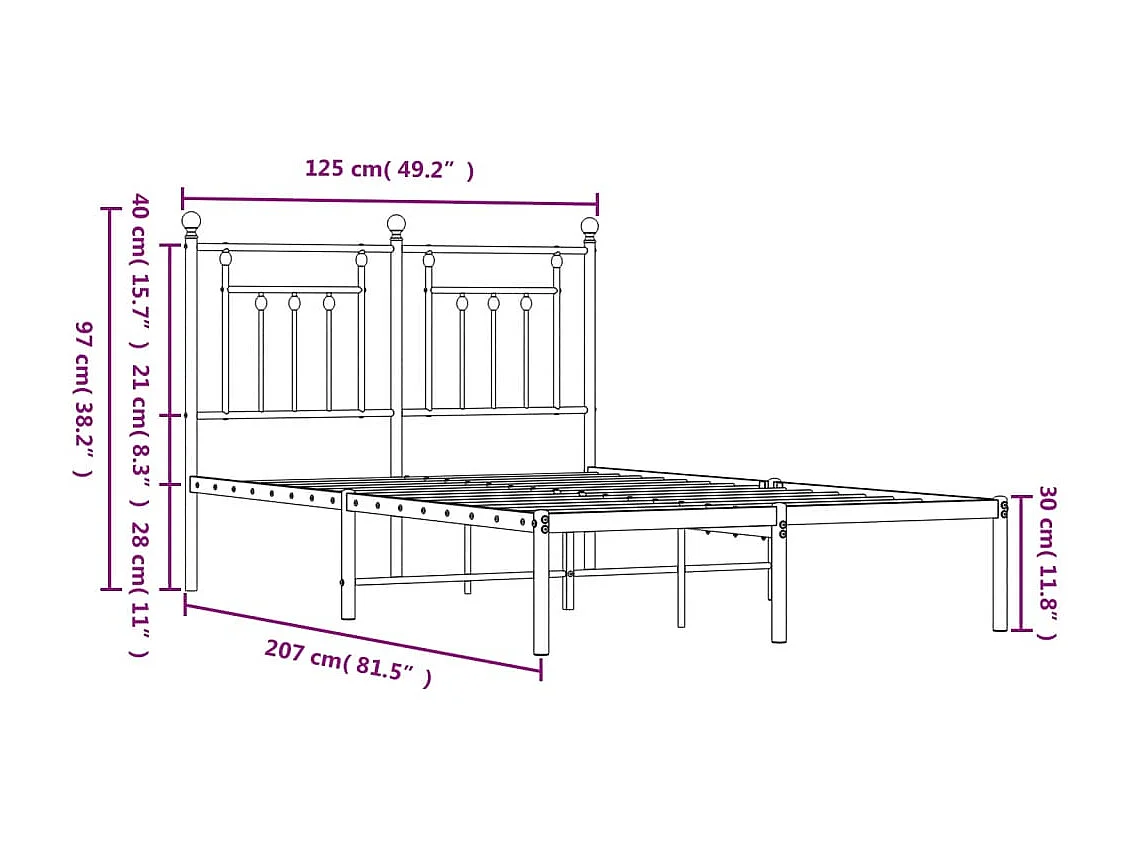 Lit simple | Lit adulte, enfant | Cadre de lit métal avec tête de lit noir 120x200cm
