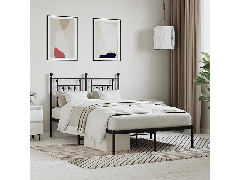 Lit simple | Lit adulte, enfant | Cadre de lit métal avec tête de lit noir 120x200cm