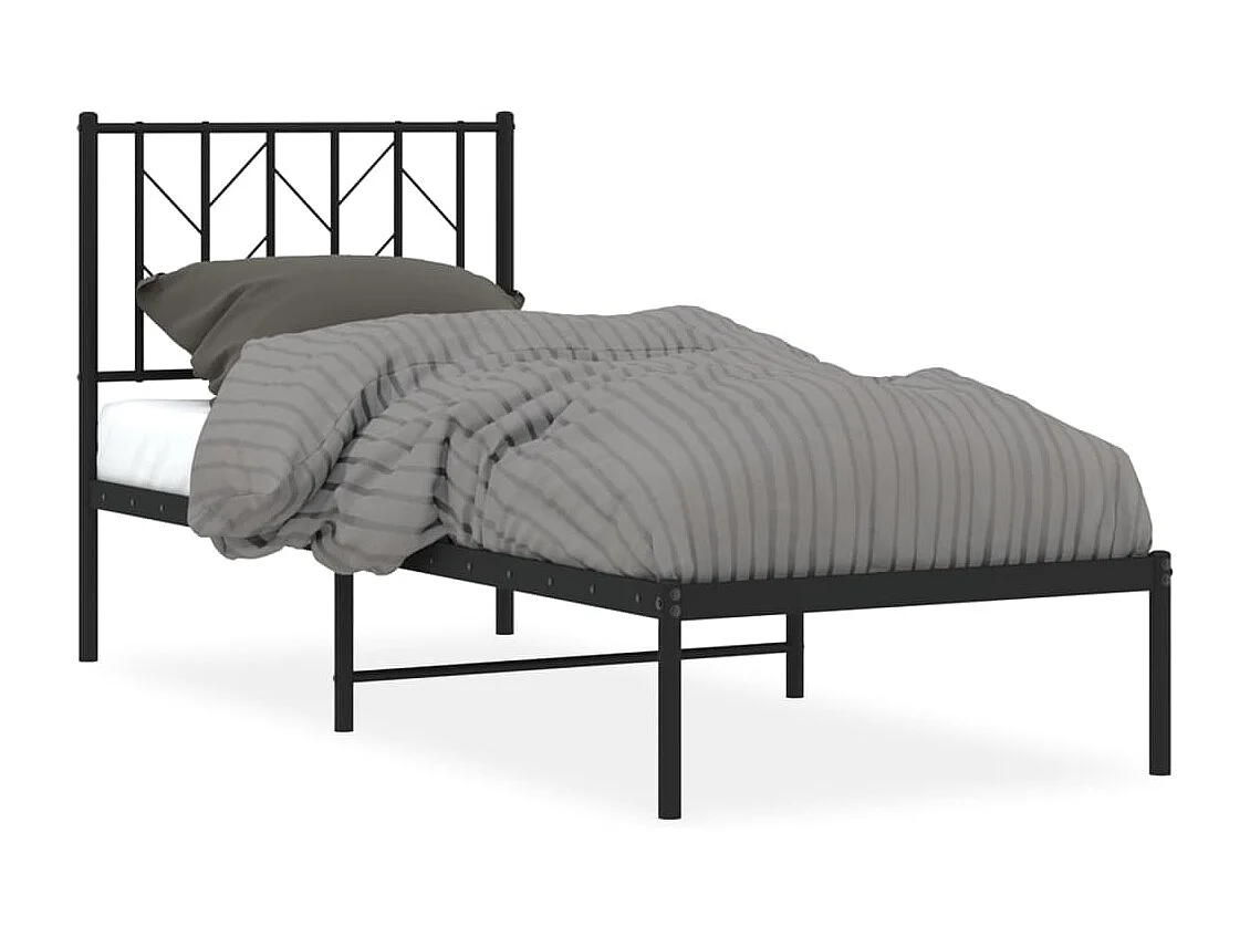 Lit simple | Lit adulte, enfant | Cadre de lit métal avec tête de lit noir 75x190 cm