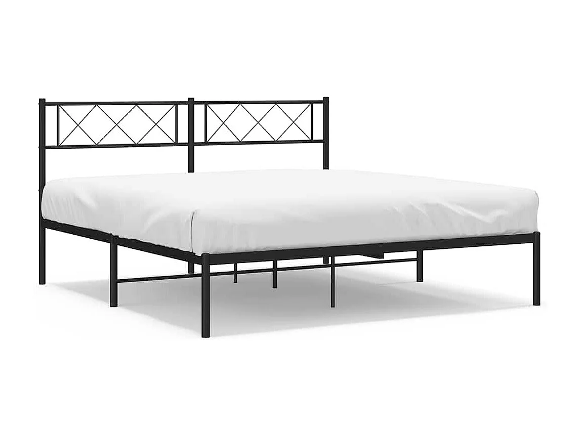 Lit double | Lit adulte | Cadre de lit métal avec tête de lit noir 135x190cm