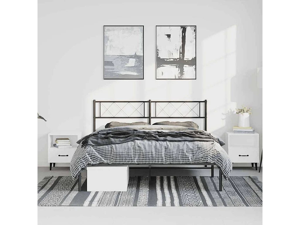 Lit double | Lit adulte | Cadre de lit métal avec tête de lit noir 135x190cm