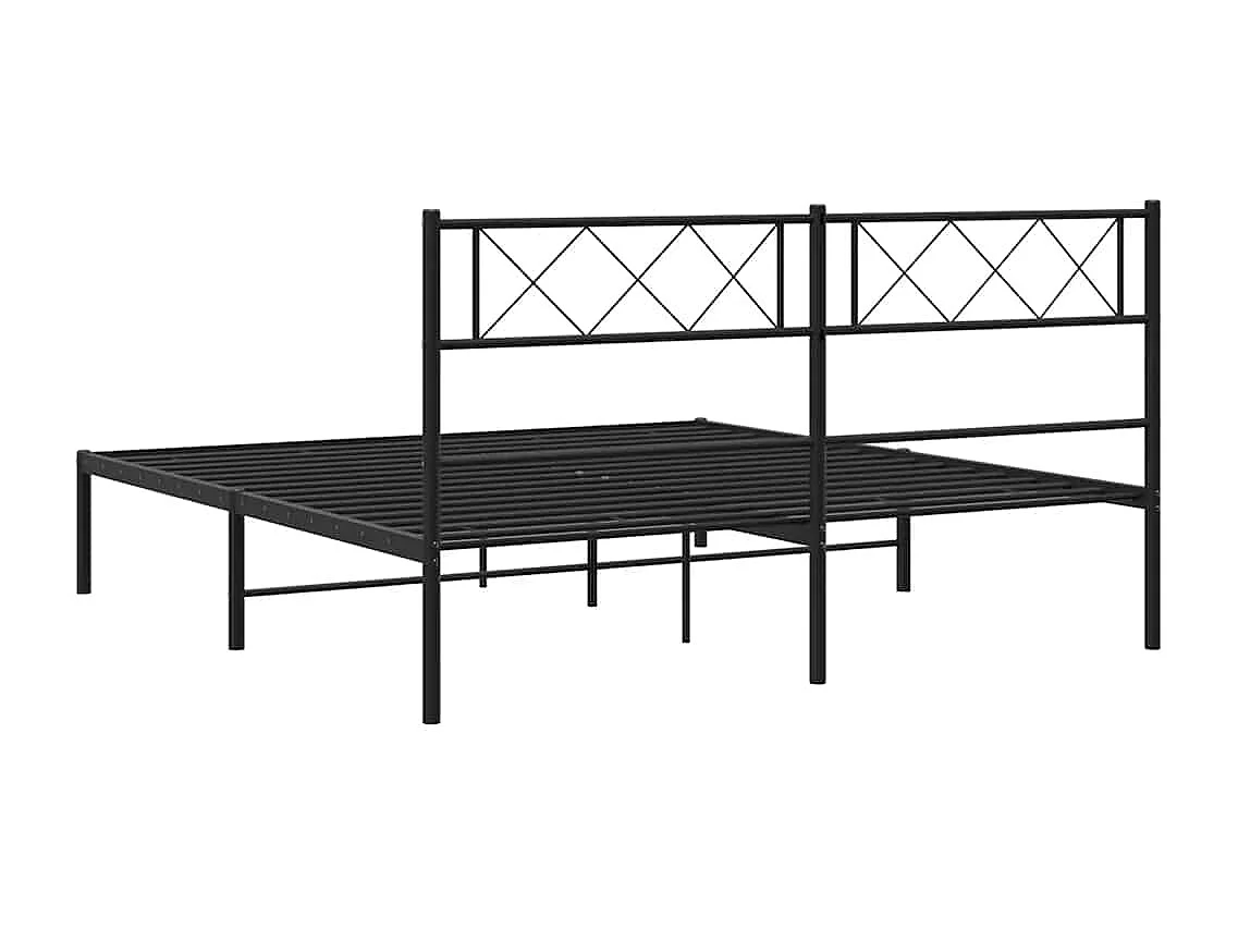 Lit double | Lit adulte | Cadre de lit métal avec tête de lit noir 135x190cm