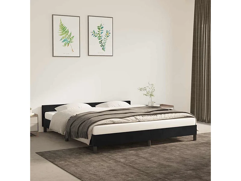 Lit double | Lit adulte | Cadre de lit noir 160x200 cm velours