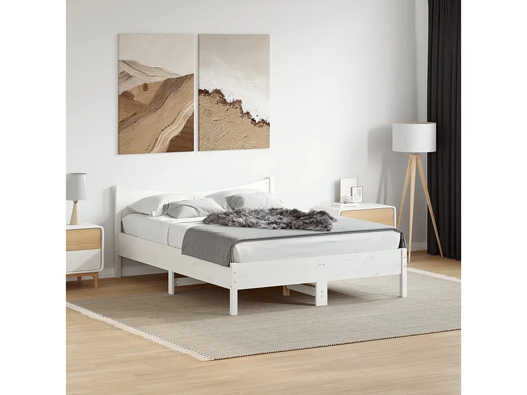 Lit simple | Lit adulte, enfant | Cadre de lit blanc 120x200 cm bois de pin massif