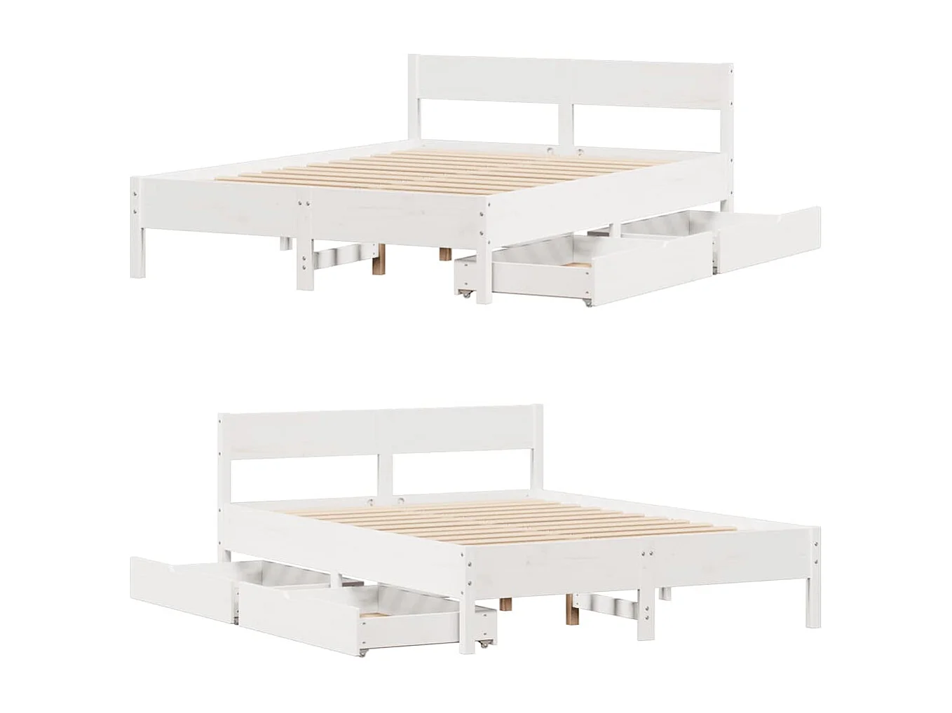 Lit double | Lit adulte | Cadre de lit blanc 140x190 cm bois de pin massif