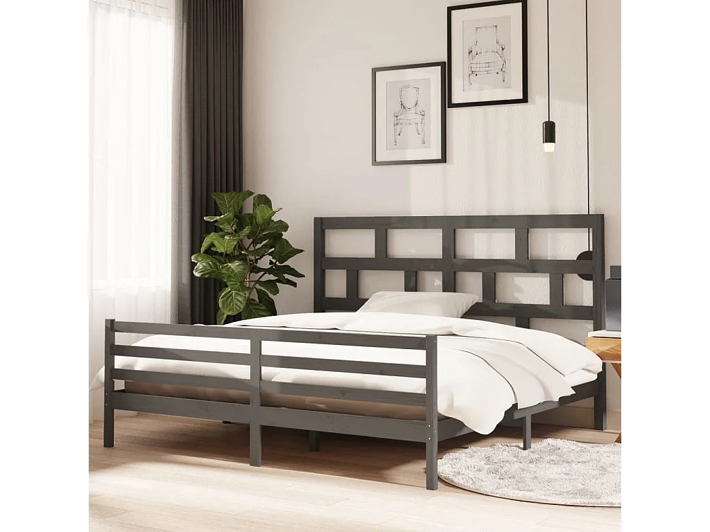 Lit double | Lit adulte | Cadre de lit gris bois massif 200x200 cm