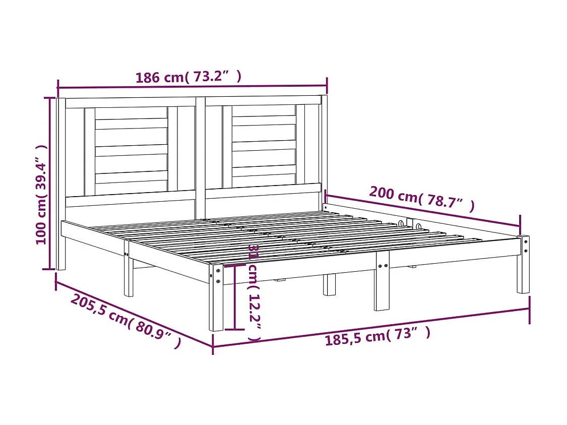 Lit double | Lit adulte | Cadre de lit blanc 180x200 cm bois massif