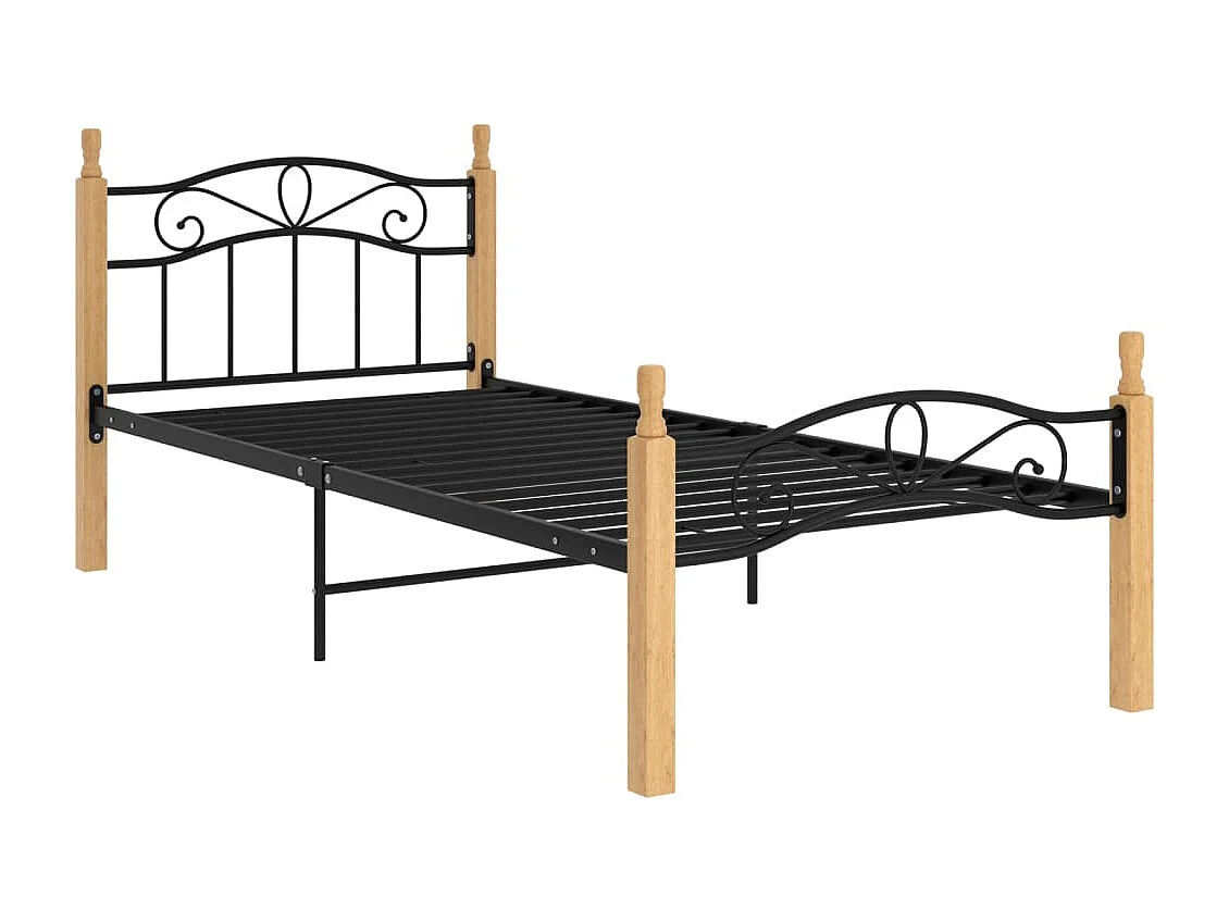 Lit simple | Lit adulte, enfant | Cadre de lit noir métal bois chêne 100x200 cm