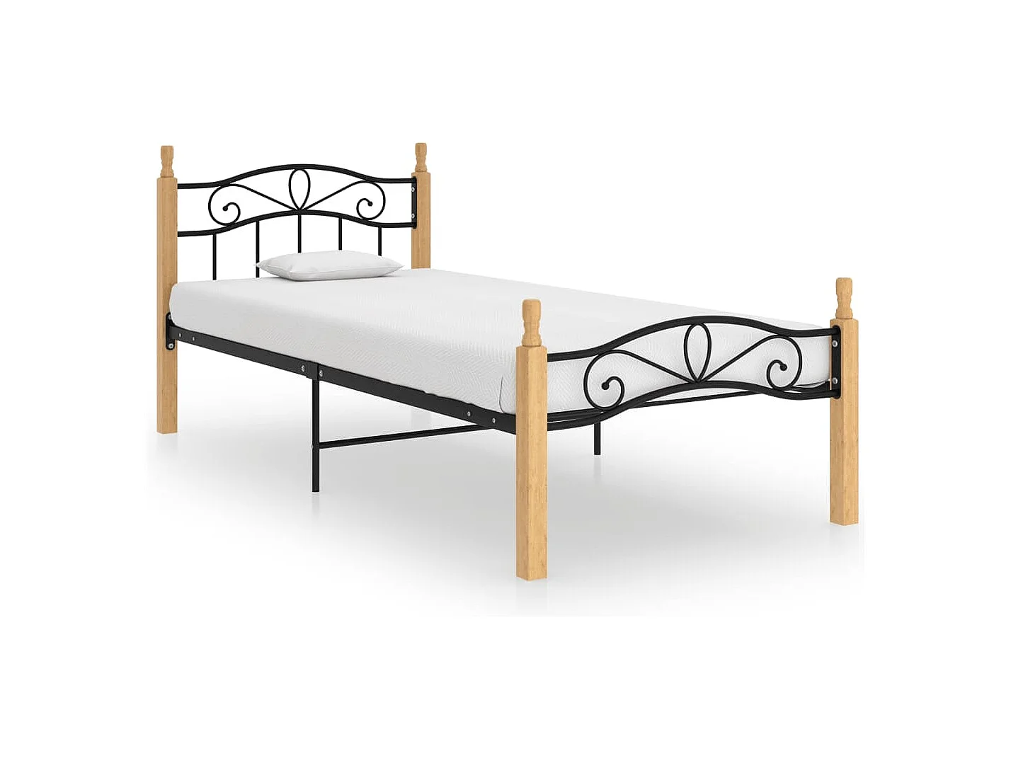 Lit simple | Lit adulte, enfant | Cadre de lit noir métal bois chêne 100x200 cm