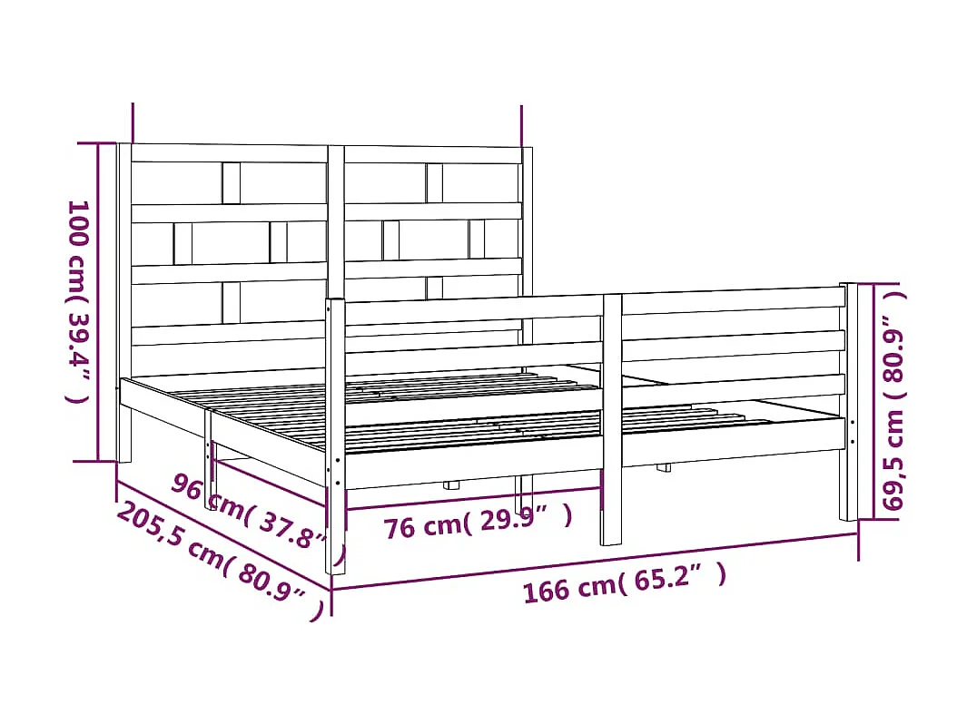 Lit double | Lit adulte | Cadre de lit bois massif 160x200 cm