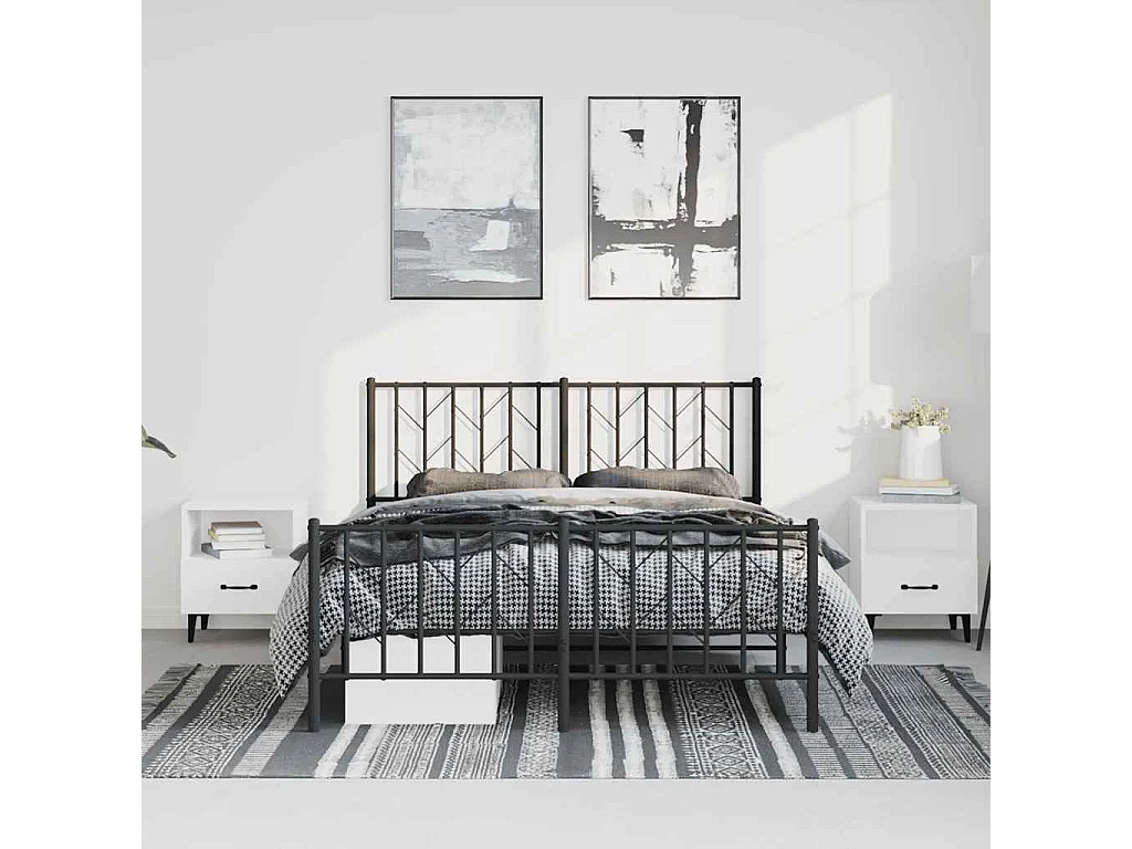 Lit double | Lit adulte | Cadre de lit métal avec pied de lit noir 193x203cm