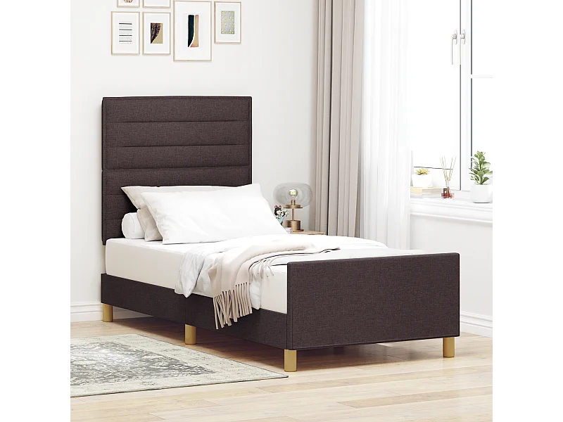 Lit simple | Lit adulte, enfant | Cadre de lit avec tête de lit Marron foncé 90x190 cm tissu
