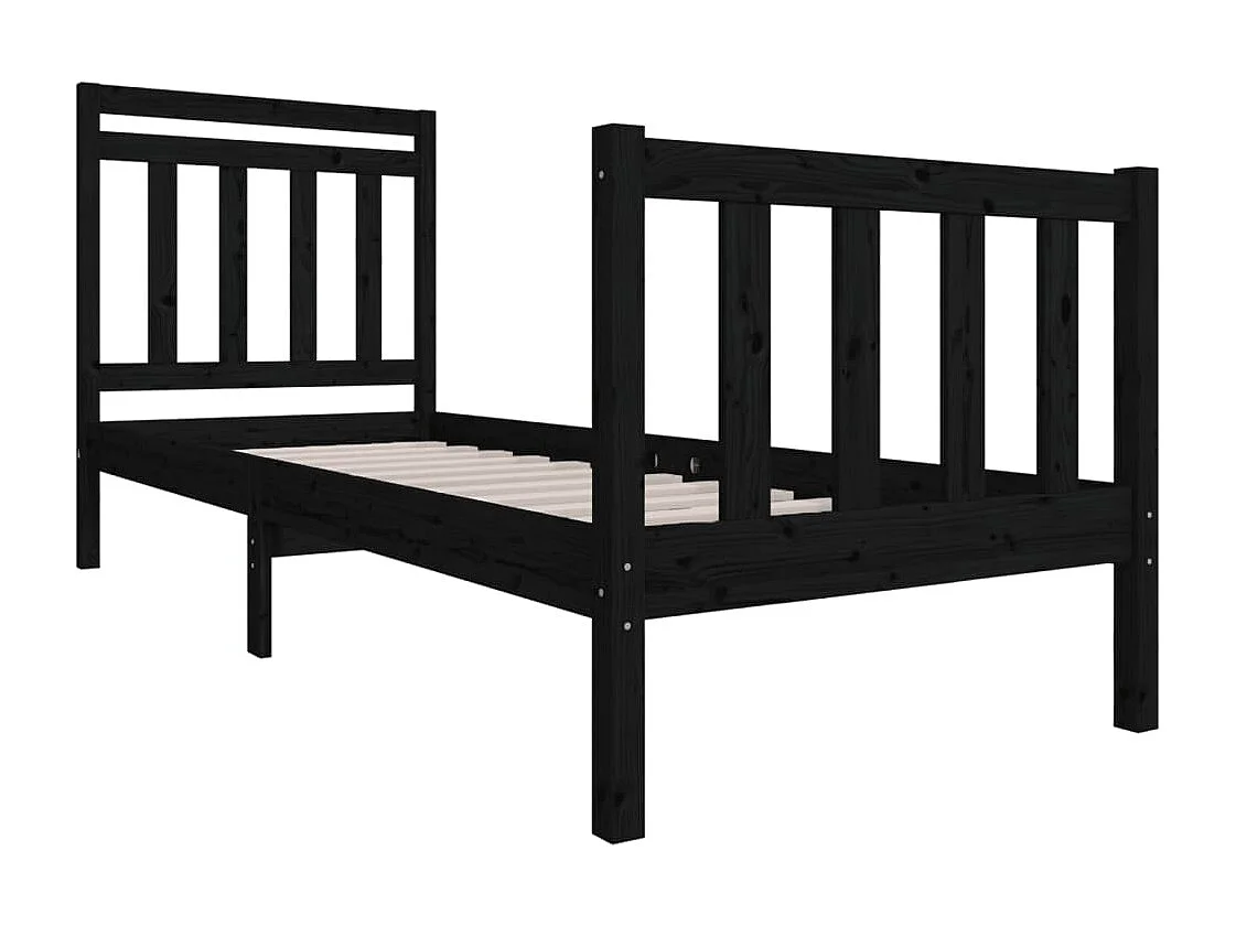 Lit simple | Lit adulte, enfant | Cadre de lit noir bois massif 75x190 cm