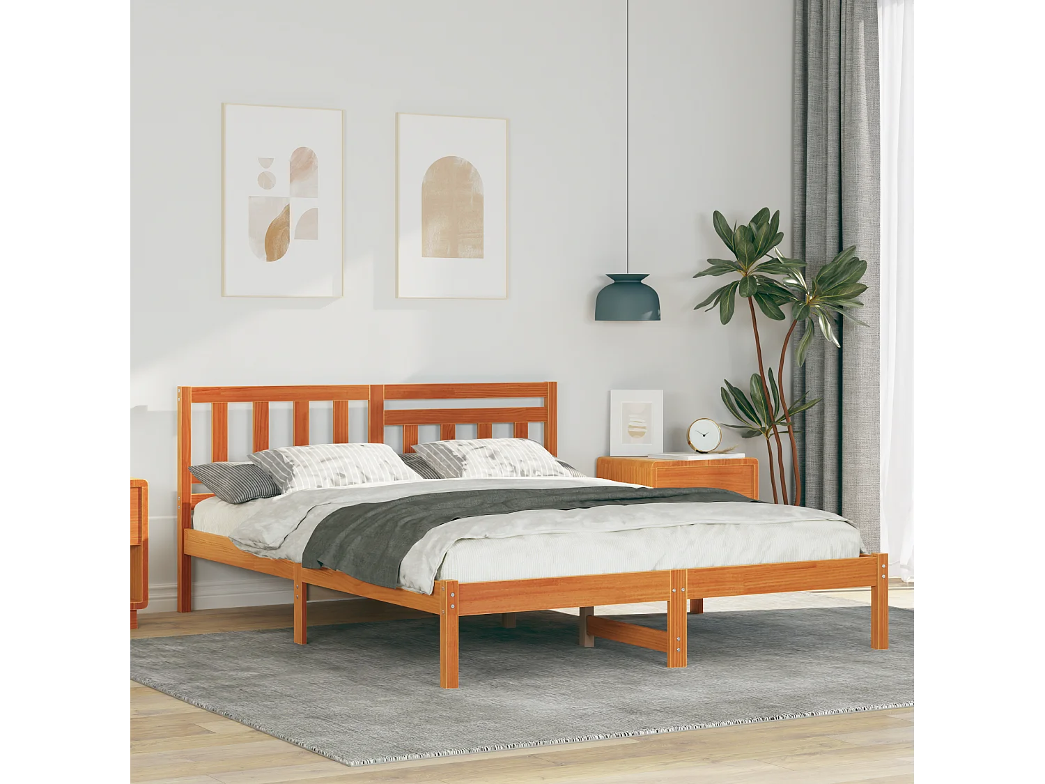 Lit simple | Lit adulte, enfant | Cadre de lit Marron cire 120x200 cm Bois massif en pin