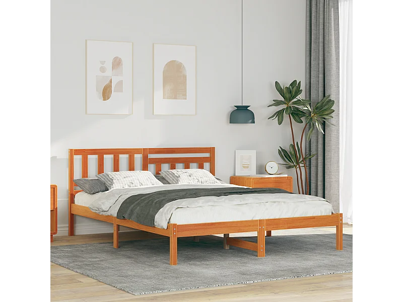 Lit simple | Lit adulte, enfant | Cadre de lit Marron cire 120x200 cm Bois massif en pin