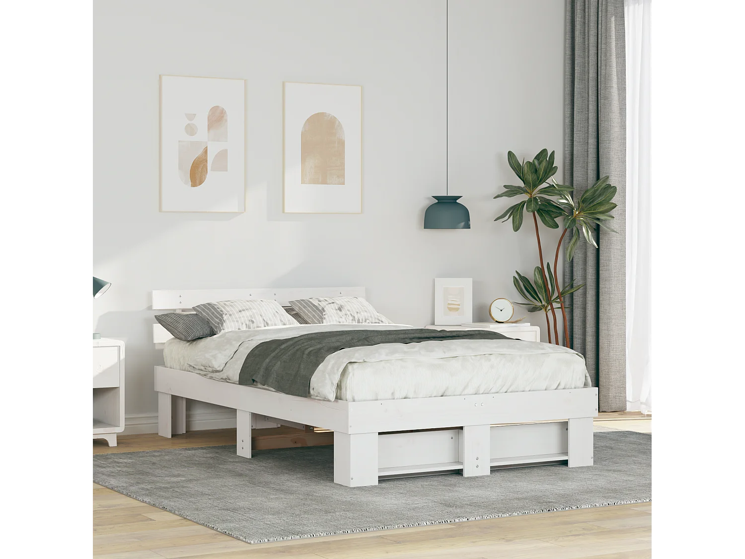Lit double | Lit adulte | Cadre de lit Blanc 135x190 cm Bois massif en pin