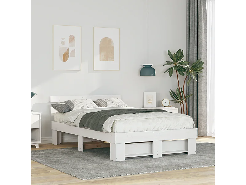 Lit double | Lit adulte | Cadre de lit Blanc 135x190 cm Bois massif en pin