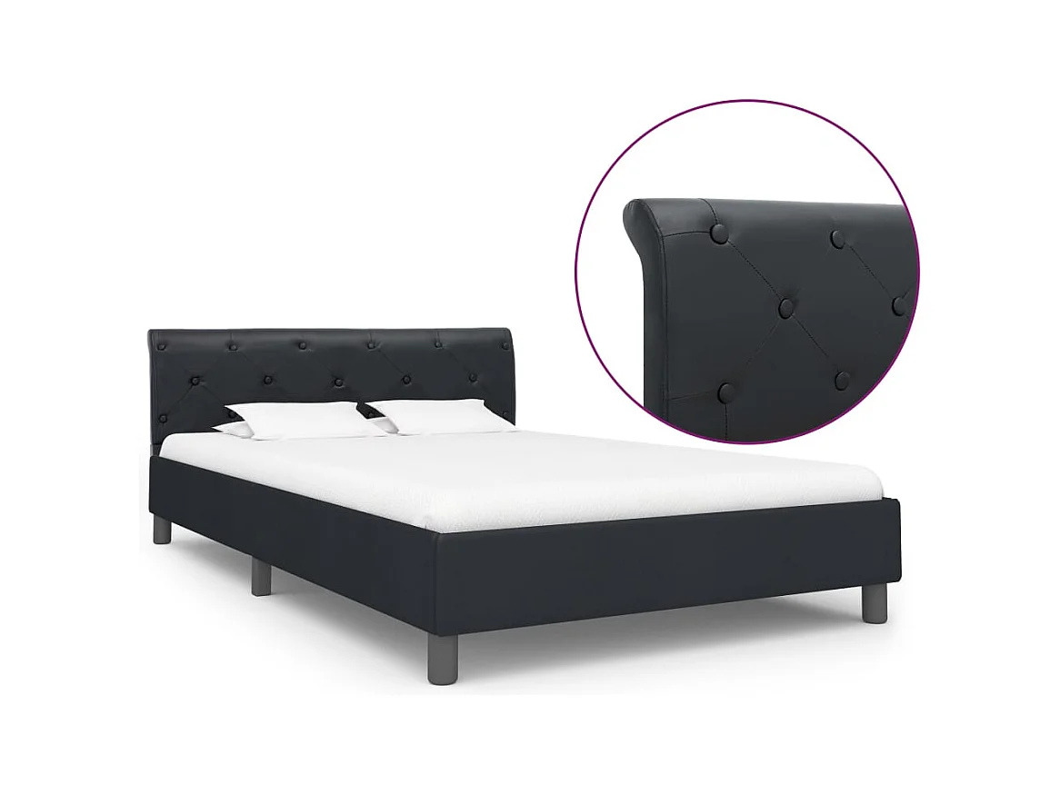 Letto per adulti | Letto singolo | Giroletto Nero in Similpelle 120x200 cm