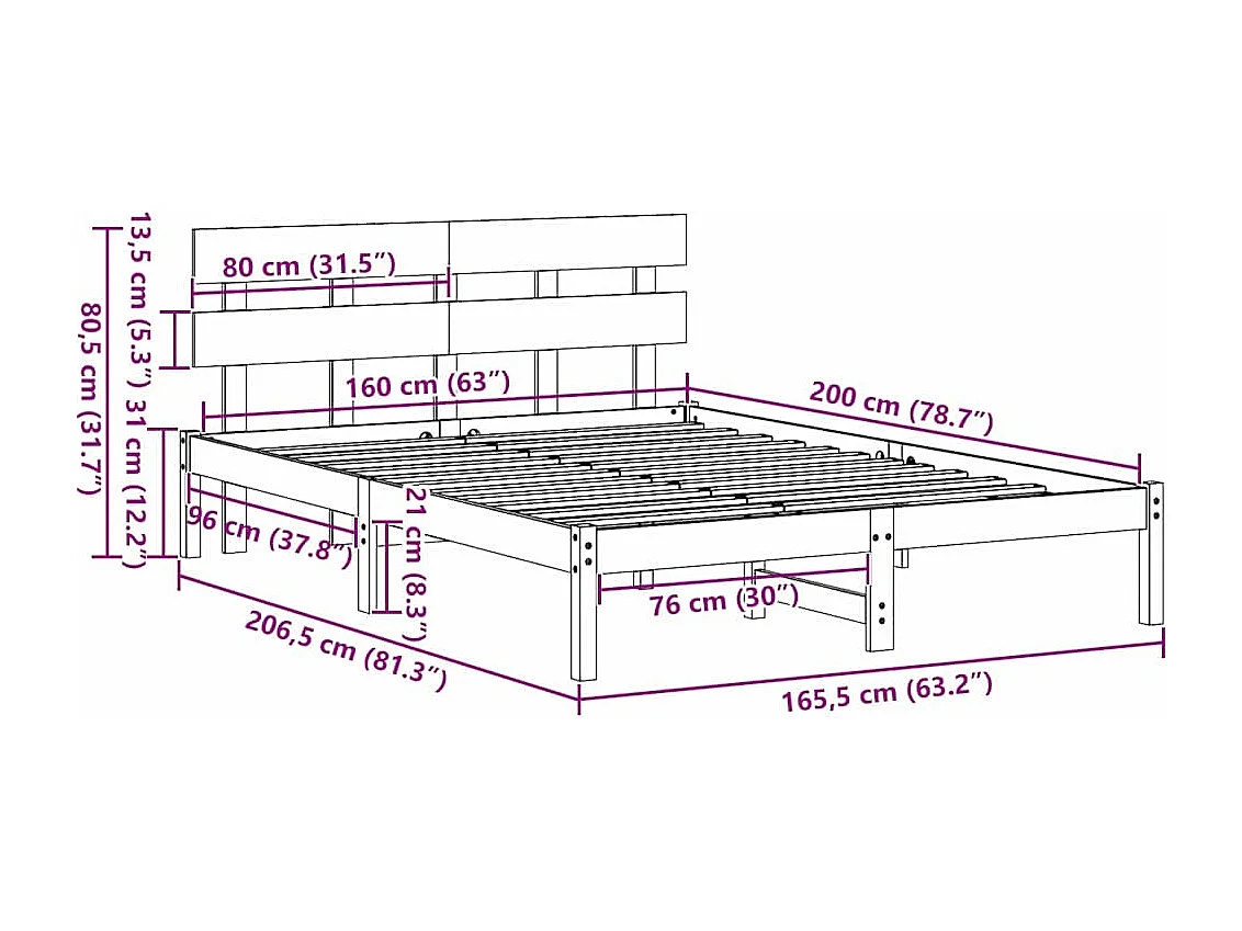 Lit double | Lit adulte | Cadre de lit Marron 160x200 cm Bois de pin massif