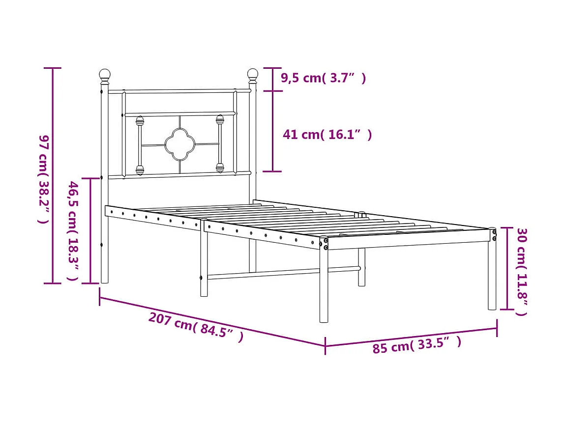 Lit simple | Lit adulte, enfant | Cadre de lit métal avec tête de lit blanc 80x200cm