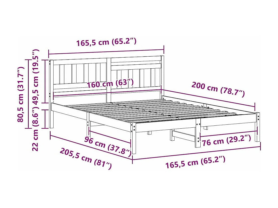 Bedframe | Tweepersoonsbed met hoofdeinde Bruin 160x200 cm Massief grenenhout
