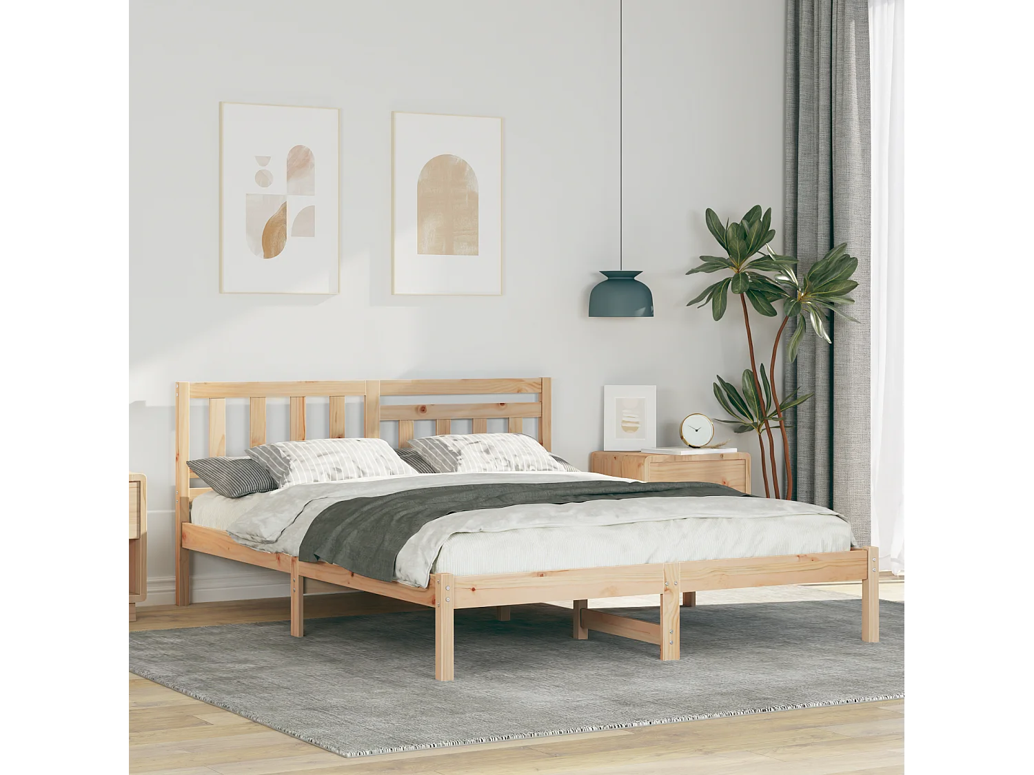 Bedframe | Tweepersoonsbed met hoofdeinde Bruin 160x200 cm Massief grenenhout