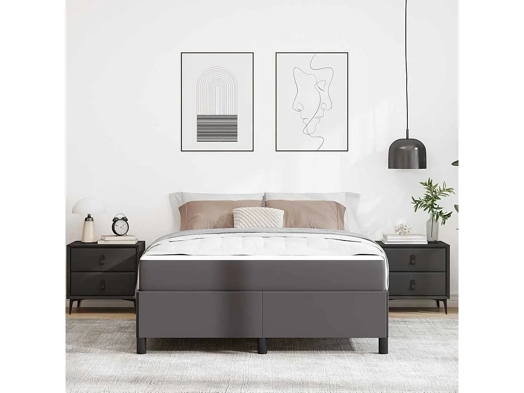 Lit double | Lit adulte | Cadre de lit avec matelas Gris 140x200 cm Faux cuir