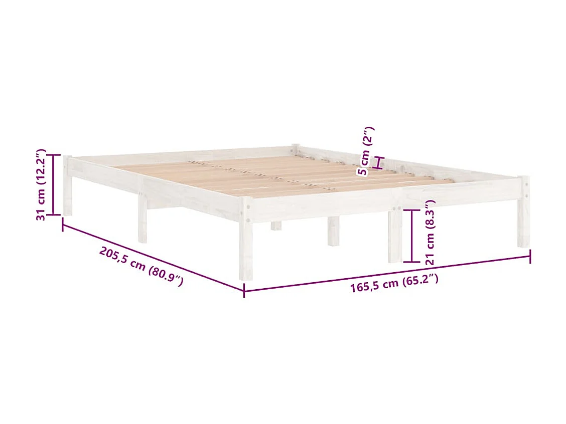 Lit double | Lit adulte | Cadre de lit blanc bois massif 160x200 cm