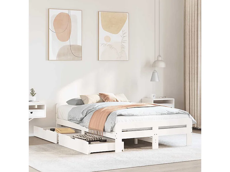 Lit double | Lit adulte | Cadre de lit blanc 135x190 cm bois de pin massif