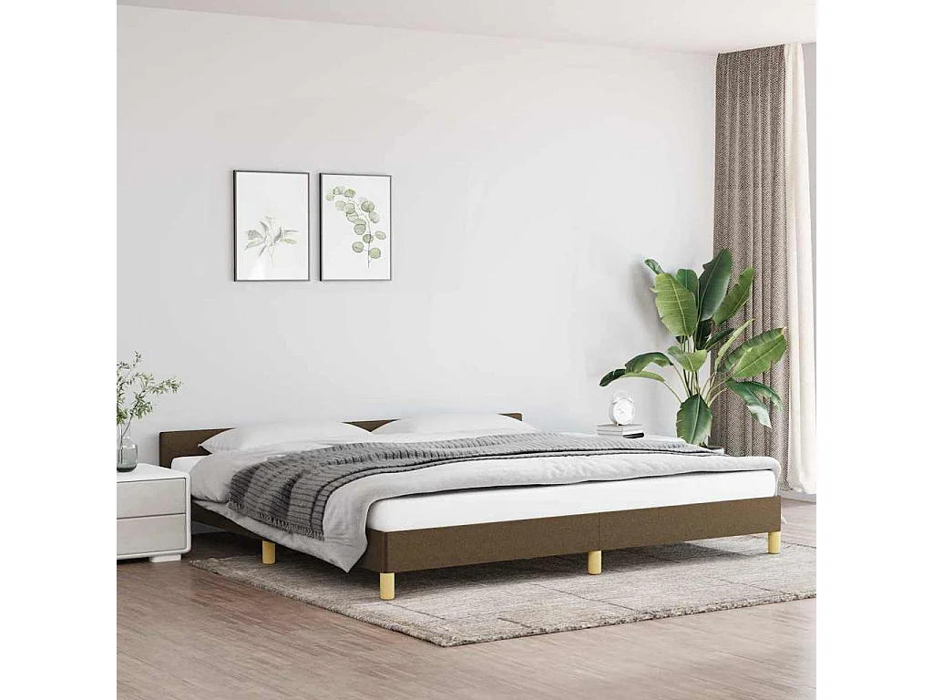 Lit double | Lit adulte | Cadre de lit marron foncé 200x200 cm tissu