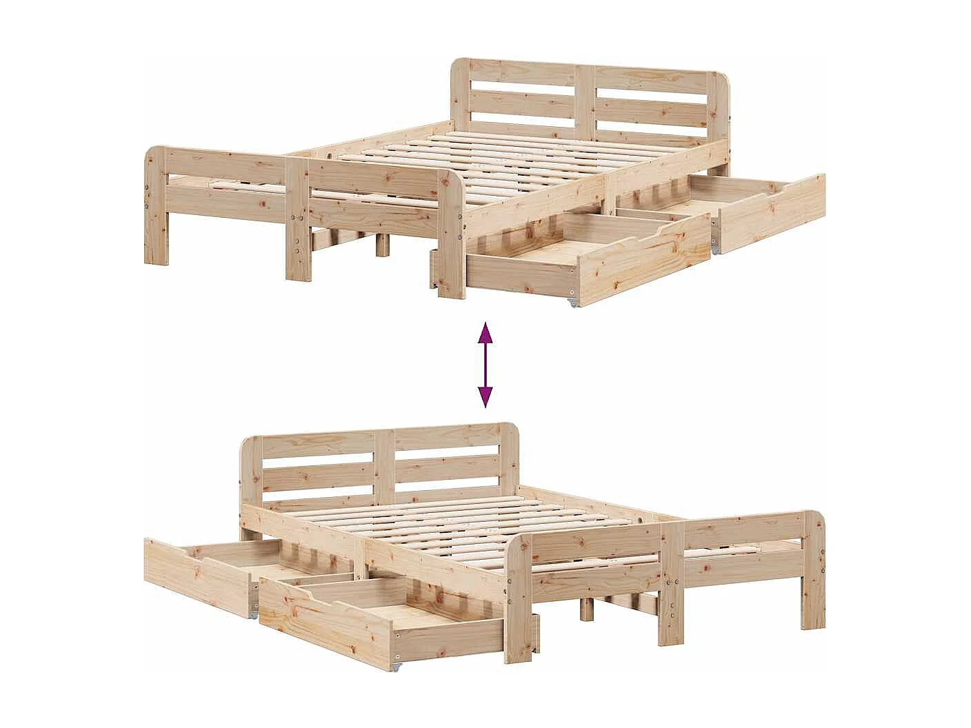 Letto singolo | Giroletto | Letto senza Materasso 120x190 cm in Legno Massello di Pino
