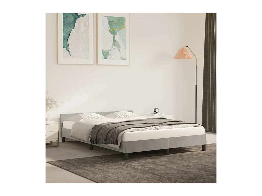 Lit double | Lit adulte | Cadre de lit gris clair 140x190 cm velours