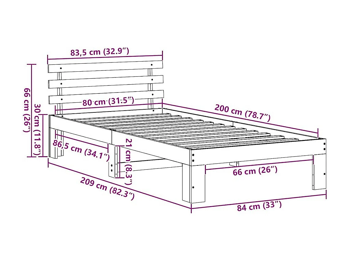 Lit simple | Lit adulte, enfant | Cadre de lit Blanc 80x200 cm Bois de pin massif