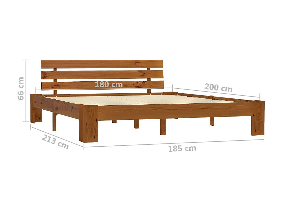 Lit double | Lit adulte | Cadre de lit marron miel 180x200cm bois massif pin
