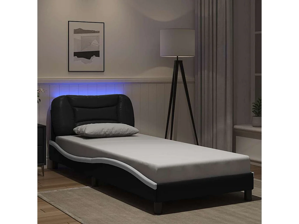 Lit simple | Lit adulte, enfant | Cadre de lit avec LED noir et blanc 80x200 cm