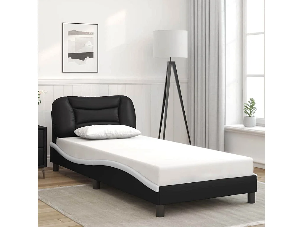 Lit simple | Lit adulte, enfant | Cadre de lit avec LED noir et blanc 80x200 cm