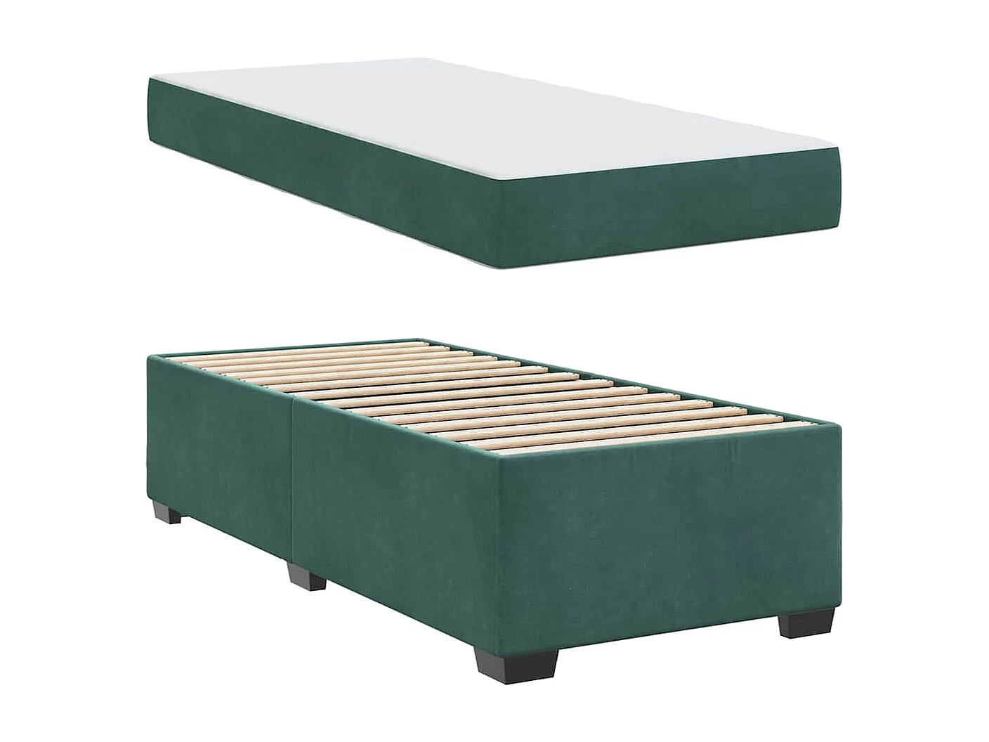 Lit simple | Lit adulte, enfant | Cadre de lit avec matelas Vert foncé 100x200 cm Velours