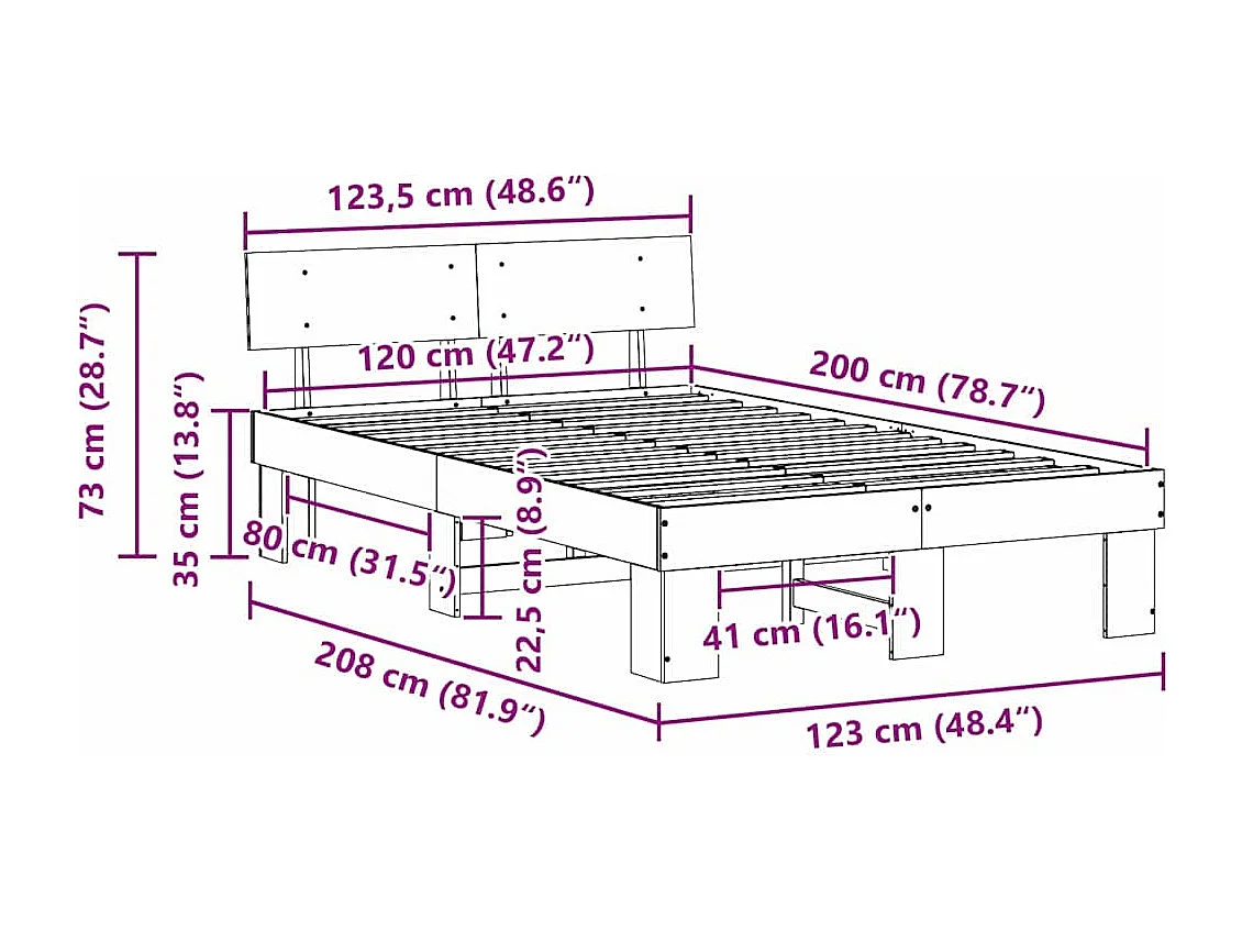 Lit simple | Lit adulte, enfant | Cadre de lit Blanc 120x200 cm Bois massif en pin